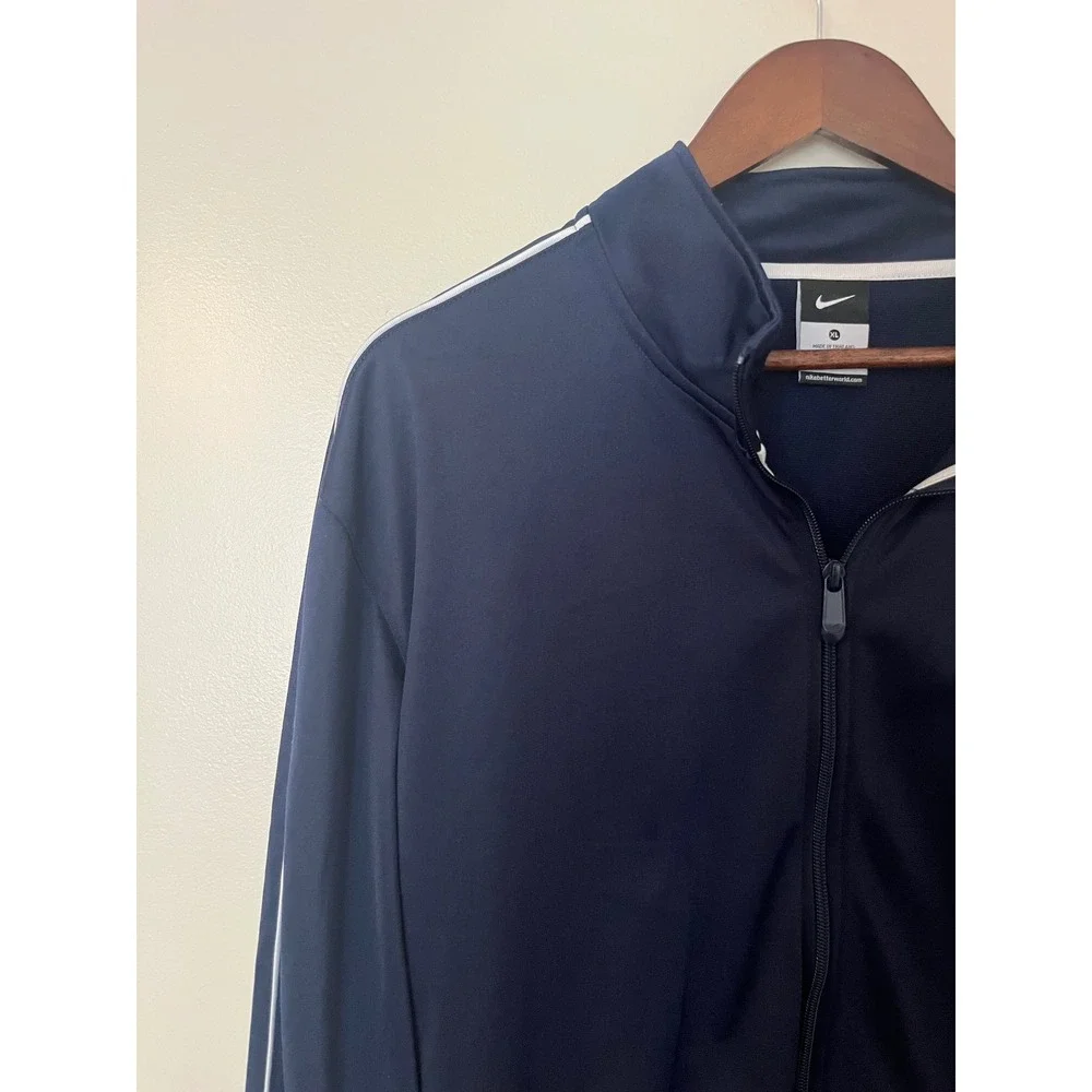 NIKE Men's Zip Up Track Jacket Y2K 2000s Swoosh Logo Striped Sleeve‎ Navy | XL